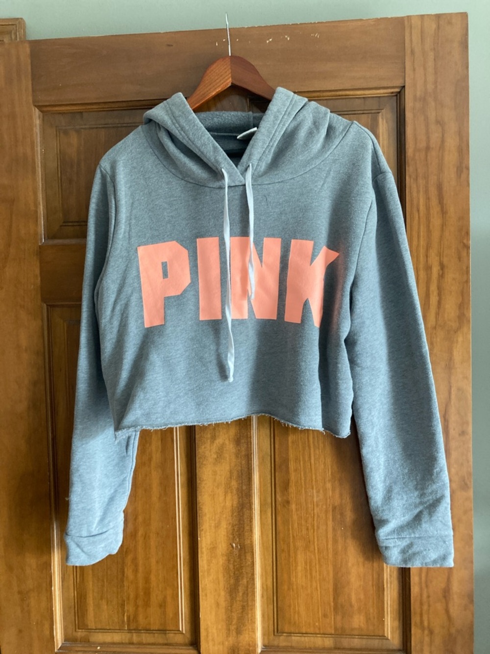 PINK Victoria's Secret Gray Cropped Hoodie with Pink Logo